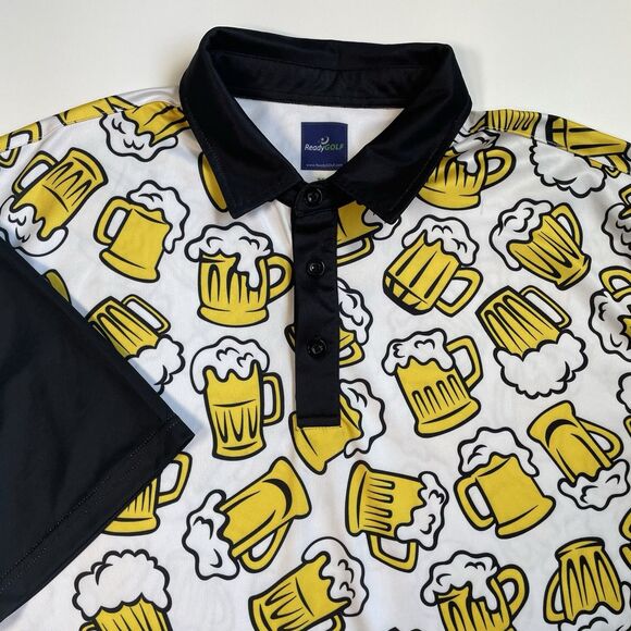 ReadyGOLF “Beer Me” Pattern Golf Polo Shirt Men's Performance Size XL - Picture 2 of 9